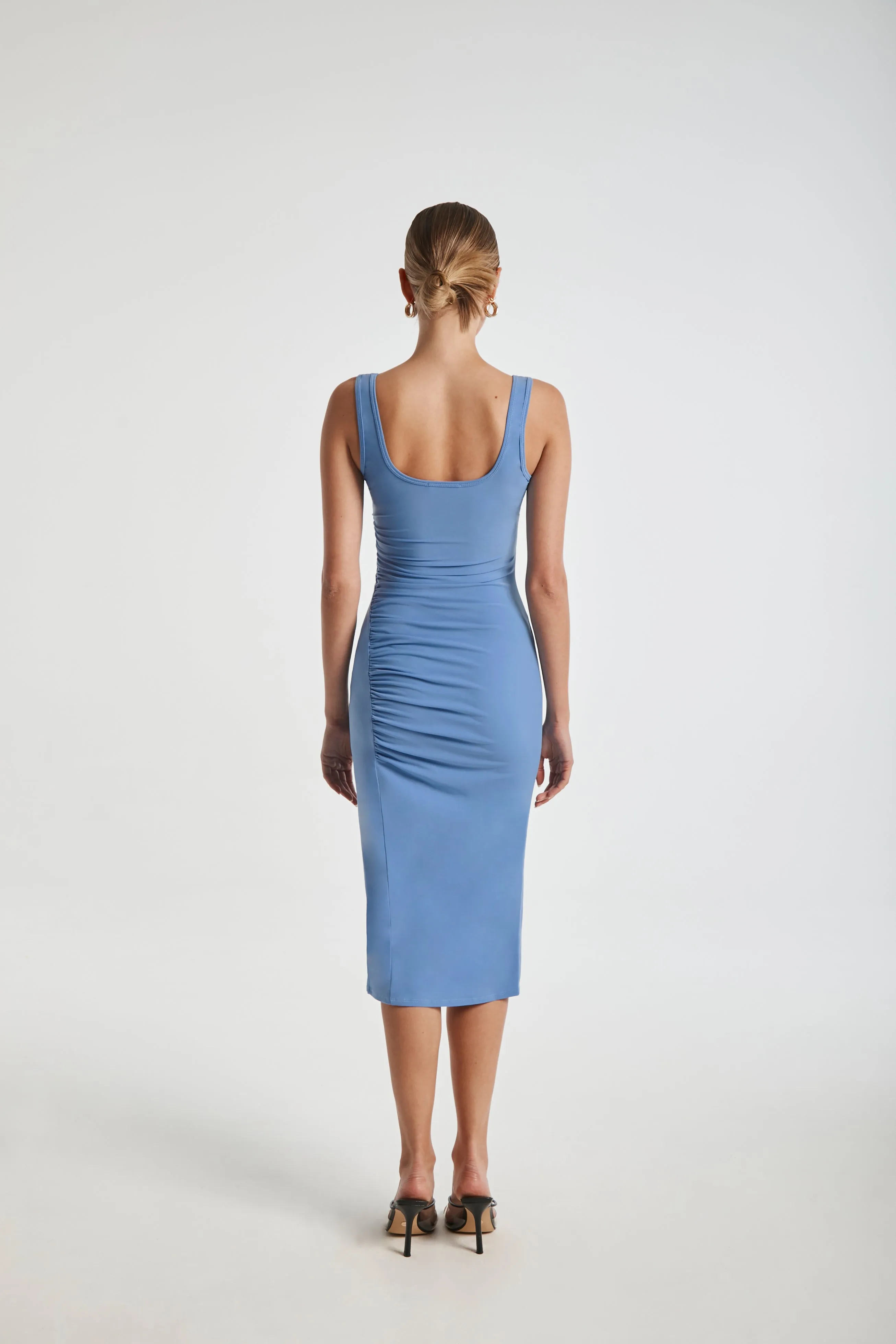 Shirred Slit Midi Dress