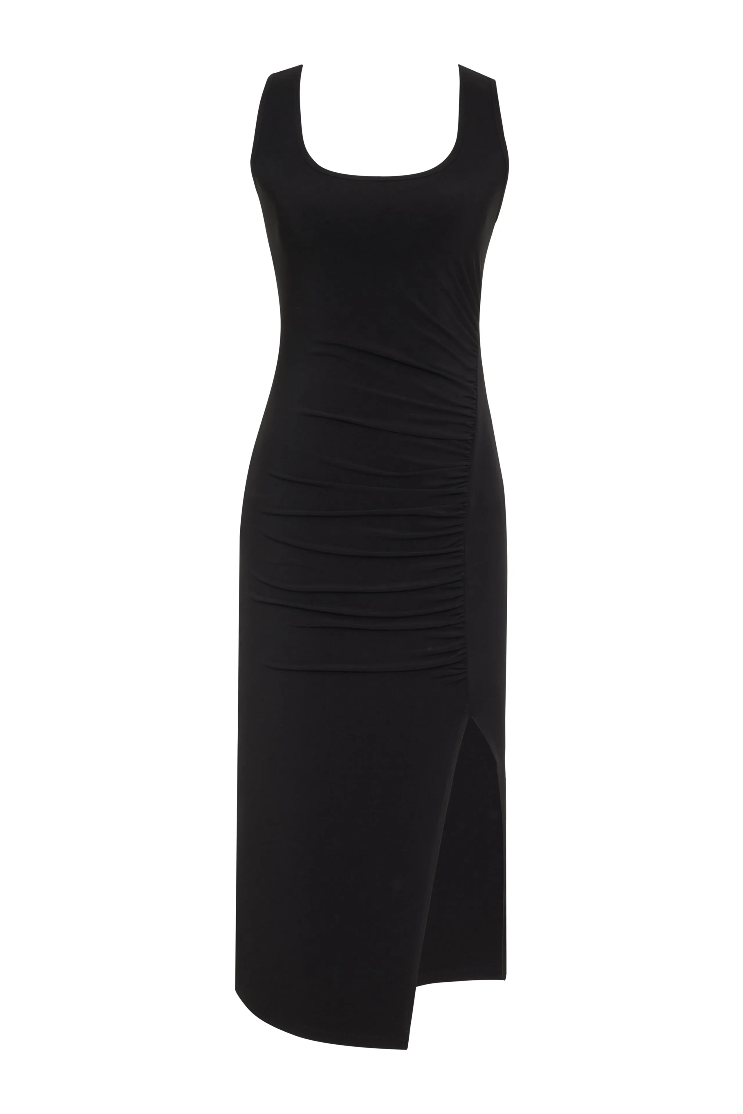 Shirred Slit Midi Dress