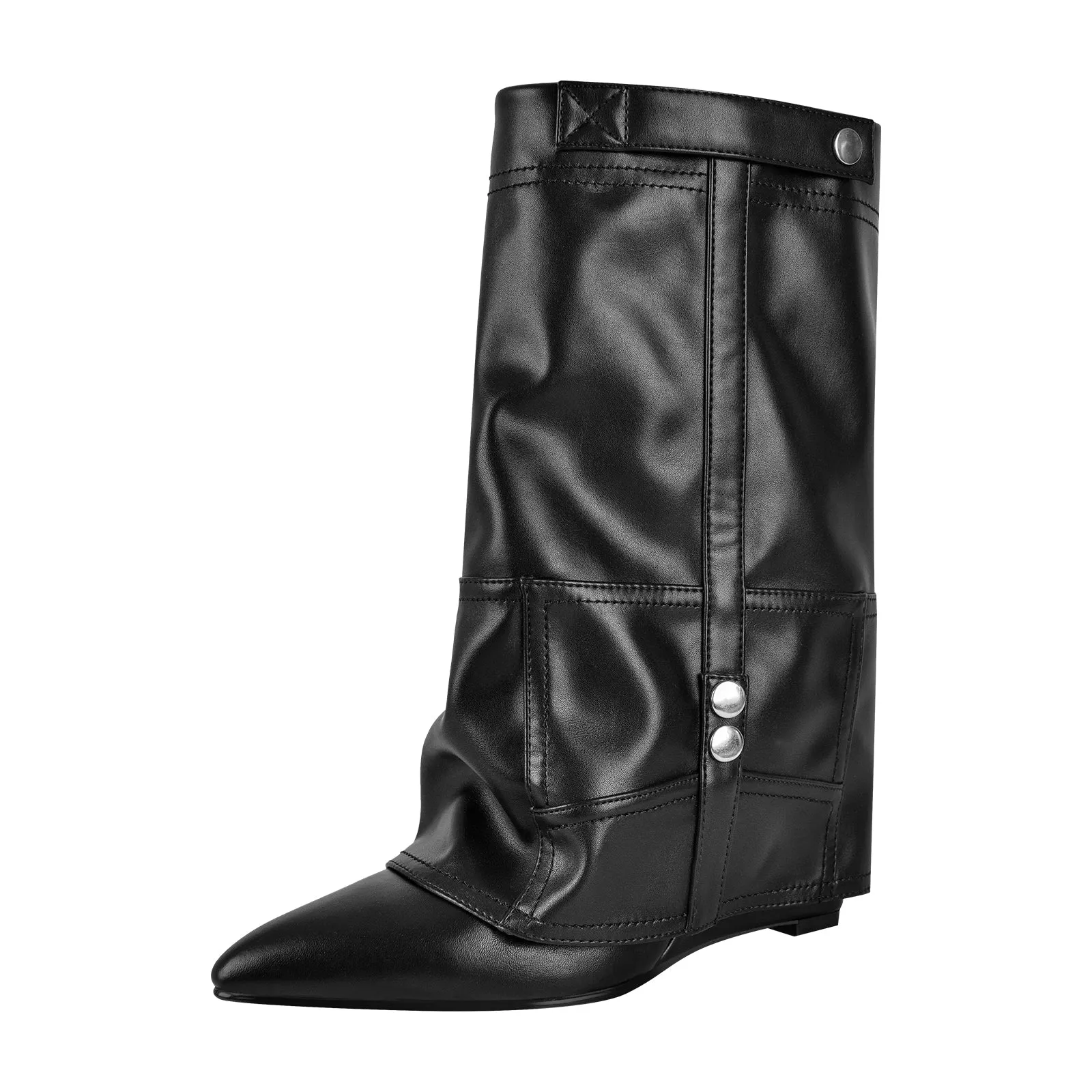 Silver Metallic Wedge Heel Fold Over Boots