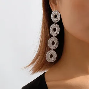 Silver-Plated Linked Textured-Oval Drop Earrings