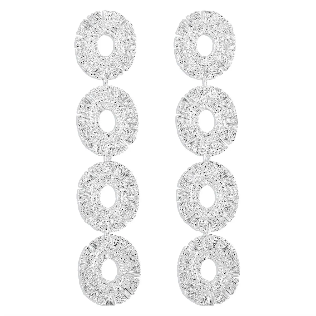 Silver-Plated Linked Textured-Oval Drop Earrings