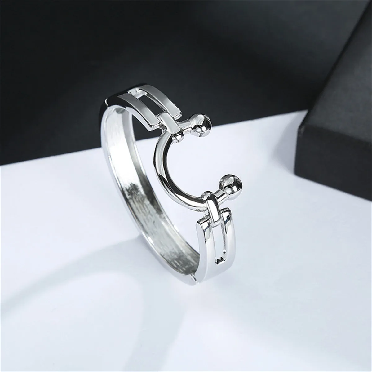 Silver-Plated Saddle Bangle