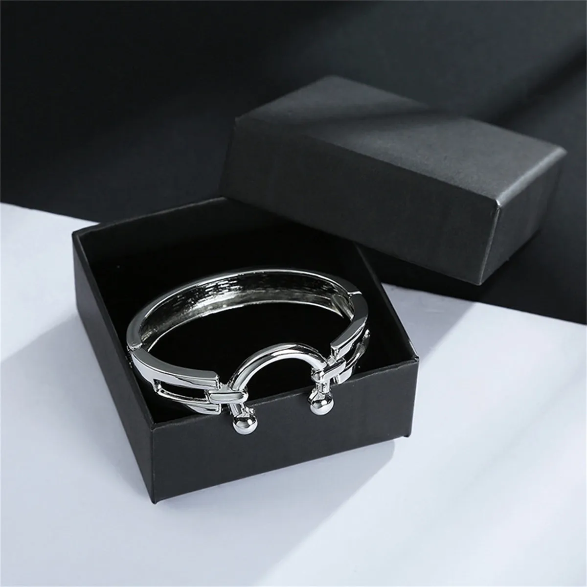 Silver-Plated Saddle Bangle