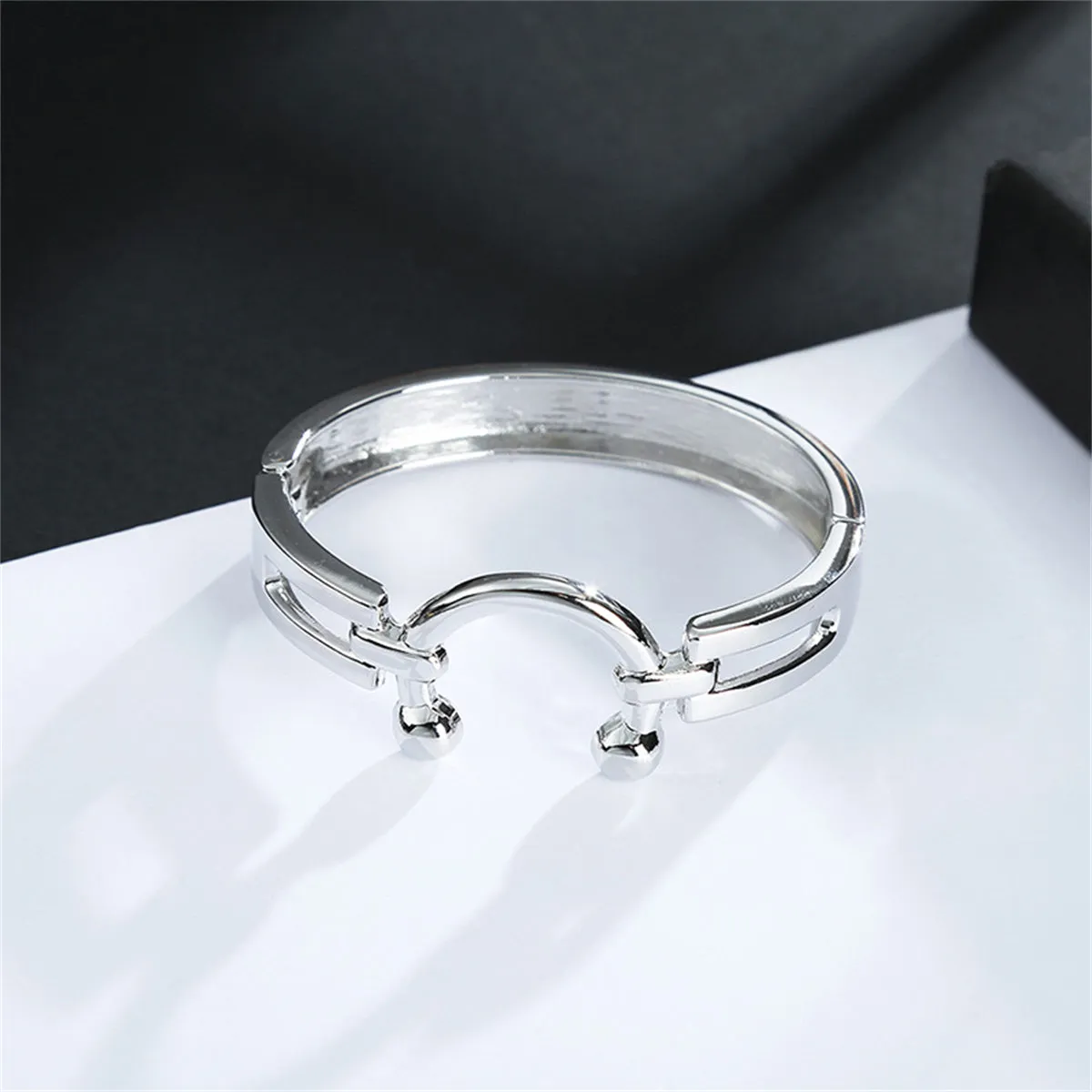 Silver-Plated Saddle Bangle