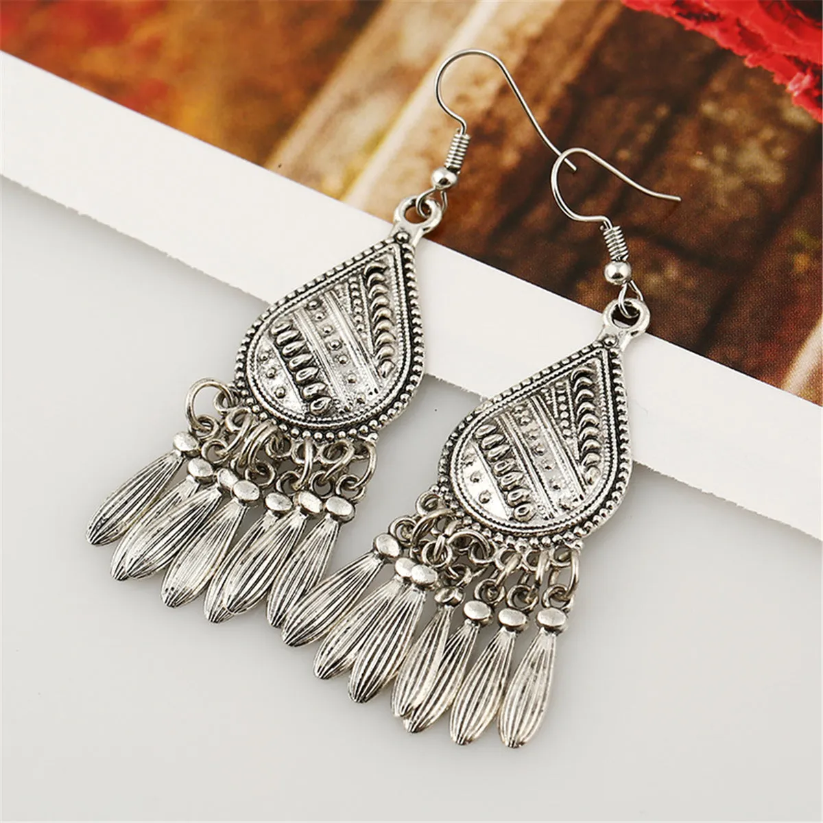 Silver-Plated Tassel Teardrop Earrings