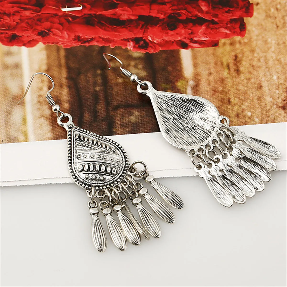 Silver-Plated Tassel Teardrop Earrings