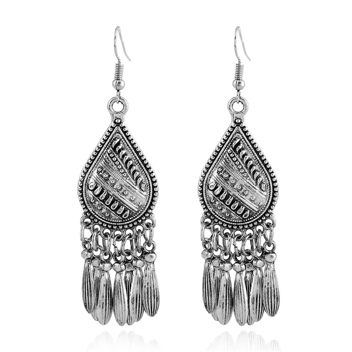 Silver-Plated Tassel Teardrop Earrings