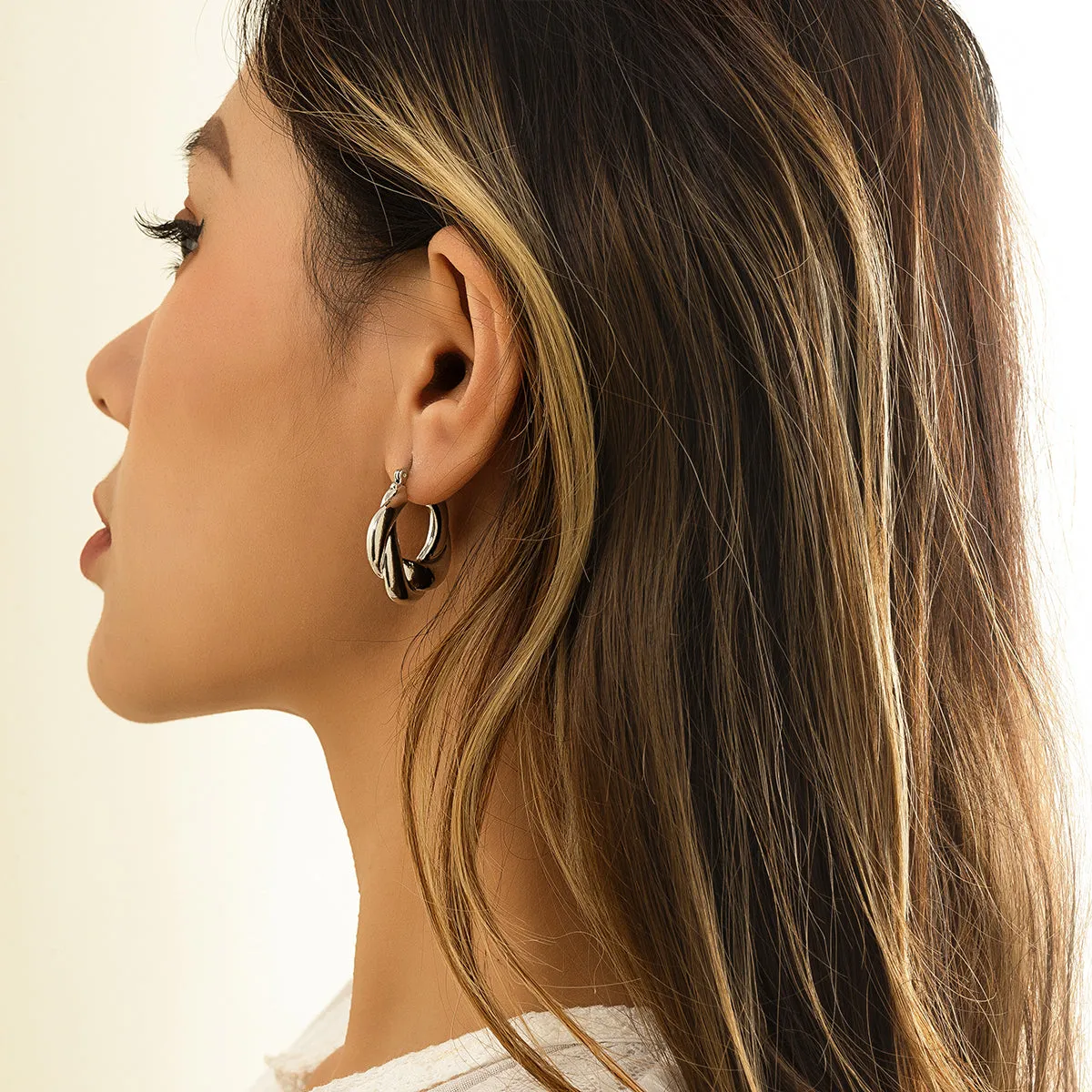 Silver-Plated Twist-Accent Huggie Earrings