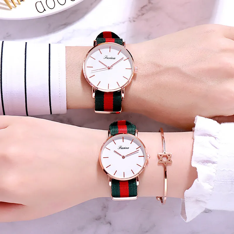 Simple Canvas Strap Couple Watch Women's Watch