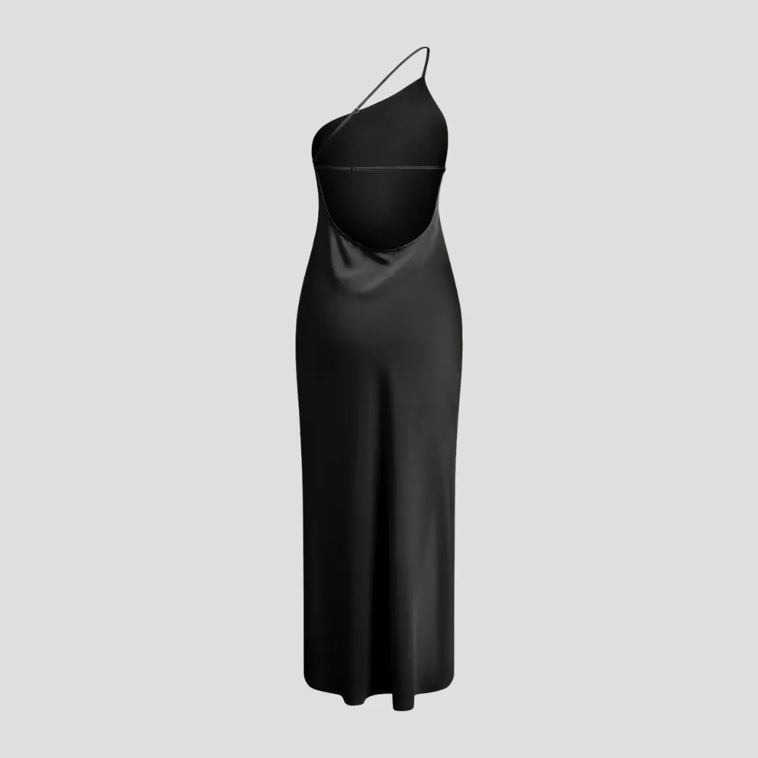 Slip Dress – Satin Finish & One-Shoulder – Cocktail Party Style
