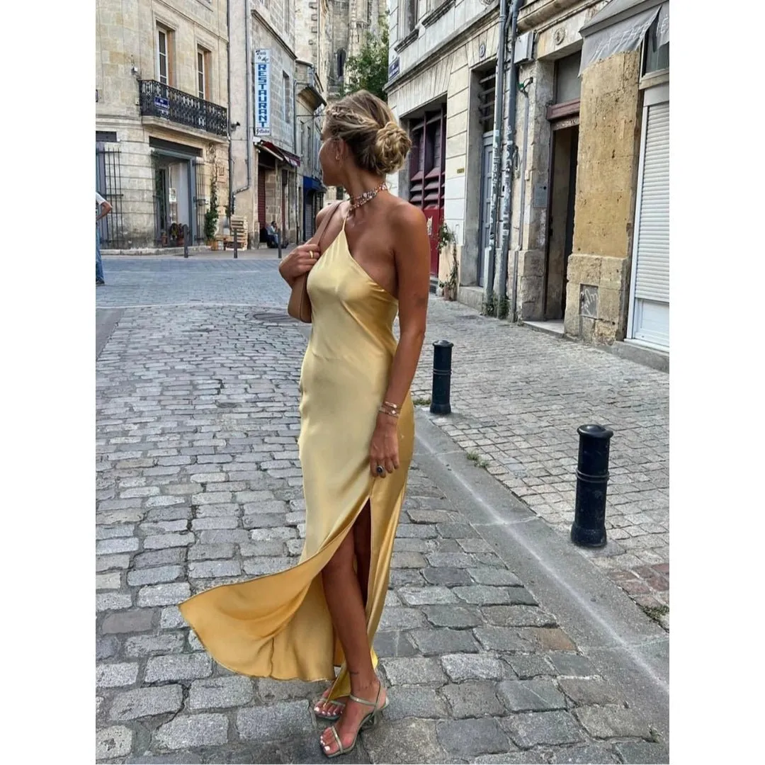 Slip Dress – Satin Finish & One-Shoulder – Cocktail Party Style