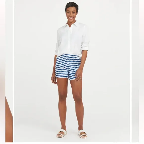 SPANX Sunshine Short 6” blue painted Stripe Golf Boat Beach Swim Trunks X-Large