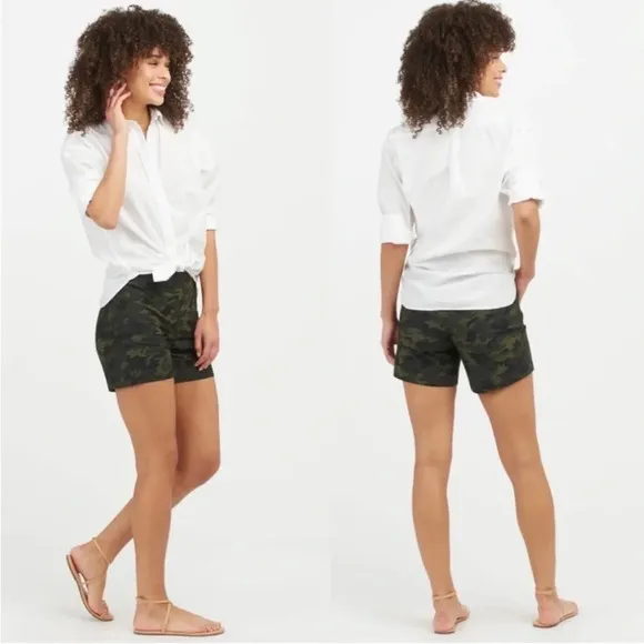 SPANX Sunshine Short 6&quot; Women's Green Camo Boat Beach Board Swim Size Medium