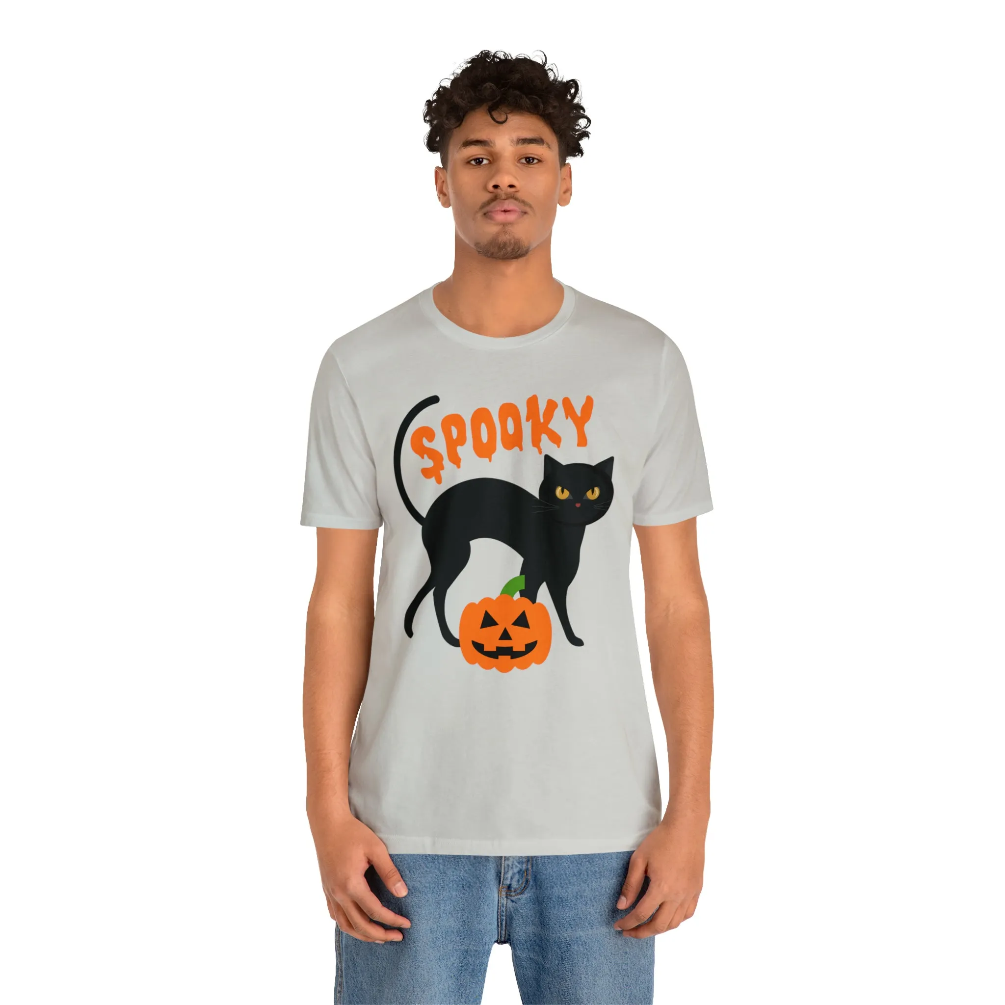 Spooky Black Cat T-Shirt | Creepy Jack-o'-Lantern Tee |  Bella Canvas 3001Unisex | Haunted Short Sleeve Tshirt