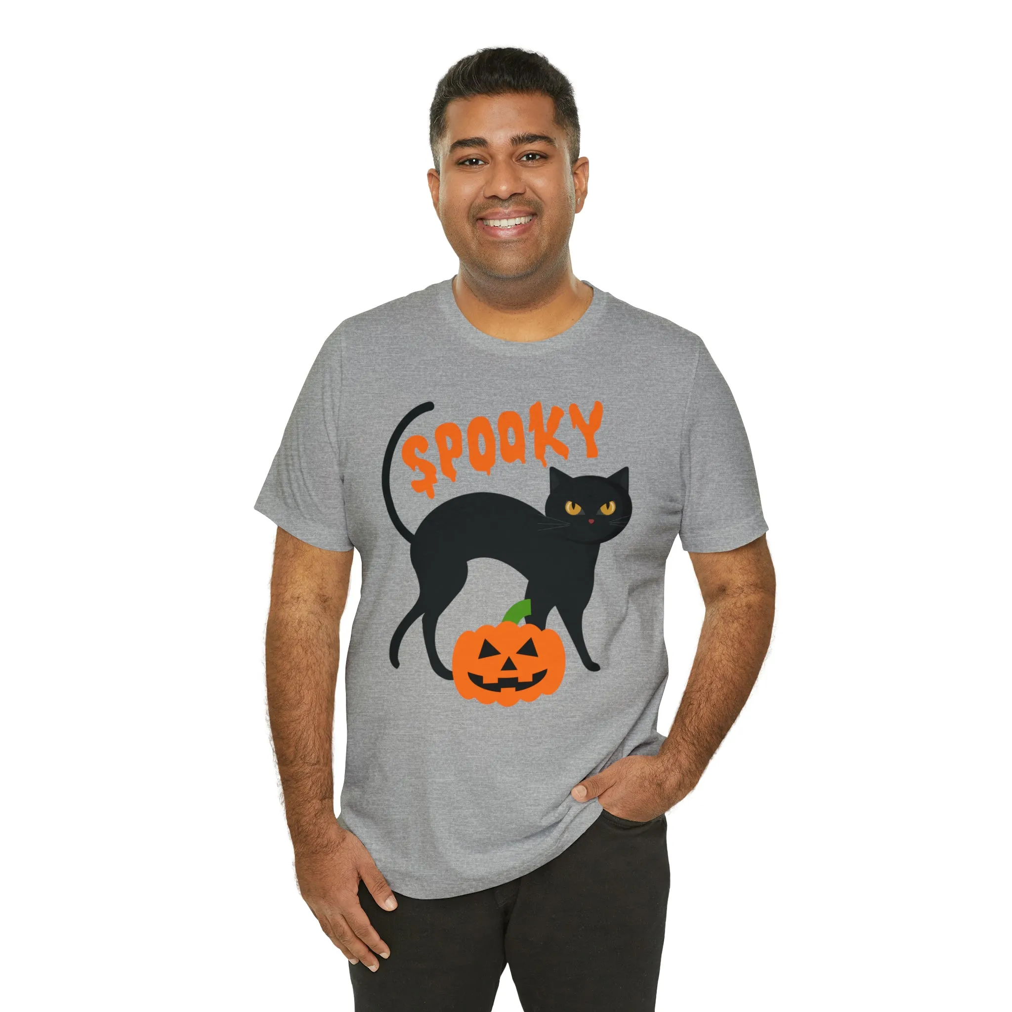 Spooky Black Cat T-Shirt | Creepy Jack-o'-Lantern Tee |  Bella Canvas 3001Unisex | Haunted Short Sleeve Tshirt