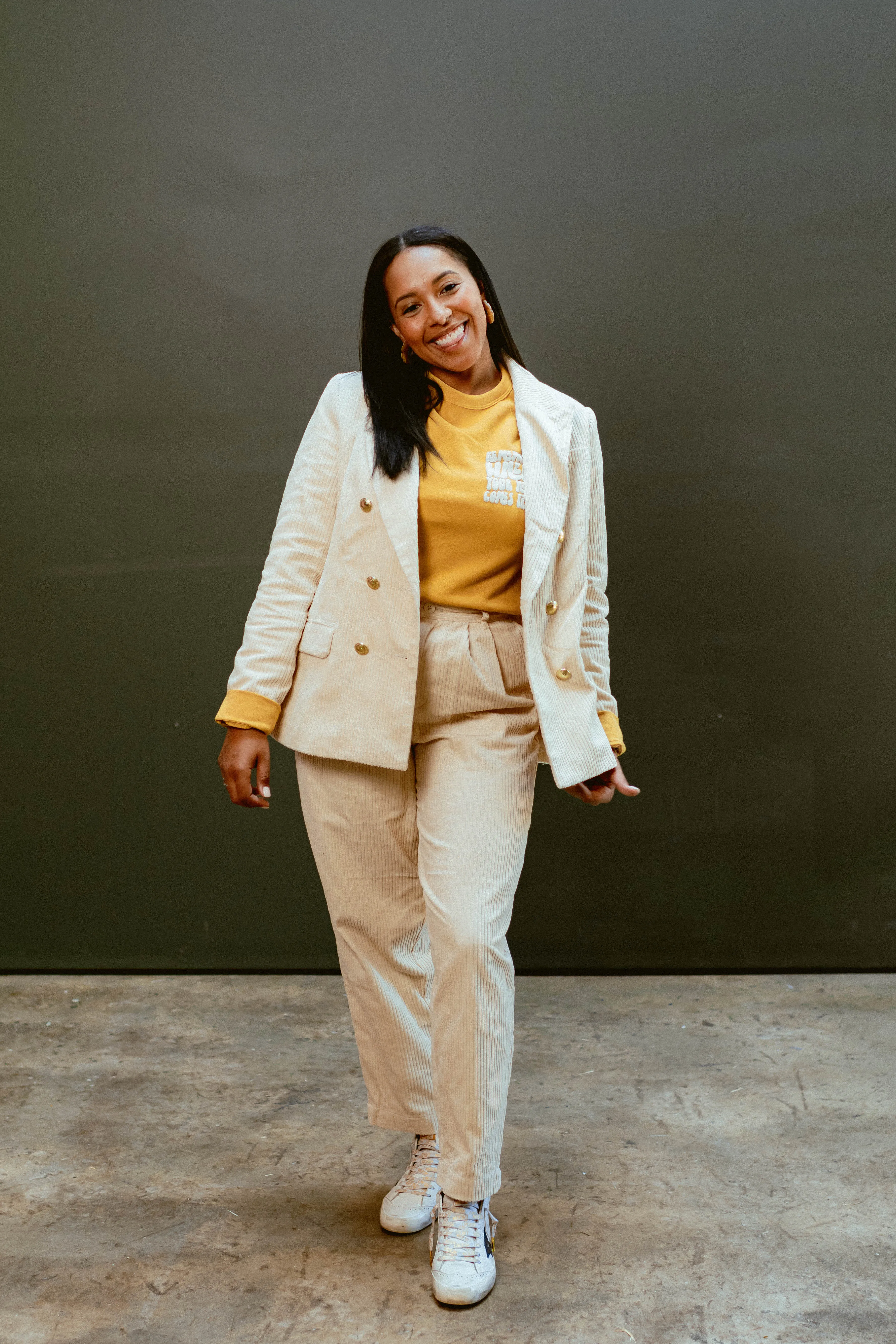 Stay Brave Fleece Crewneck in Heather Mustard | Toni Collier
