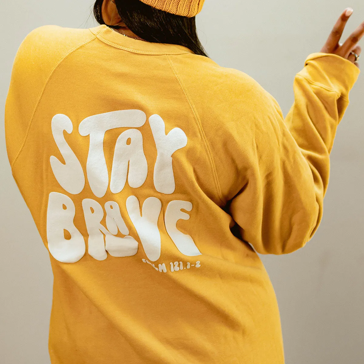 Stay Brave Fleece Crewneck in Heather Mustard | Toni Collier