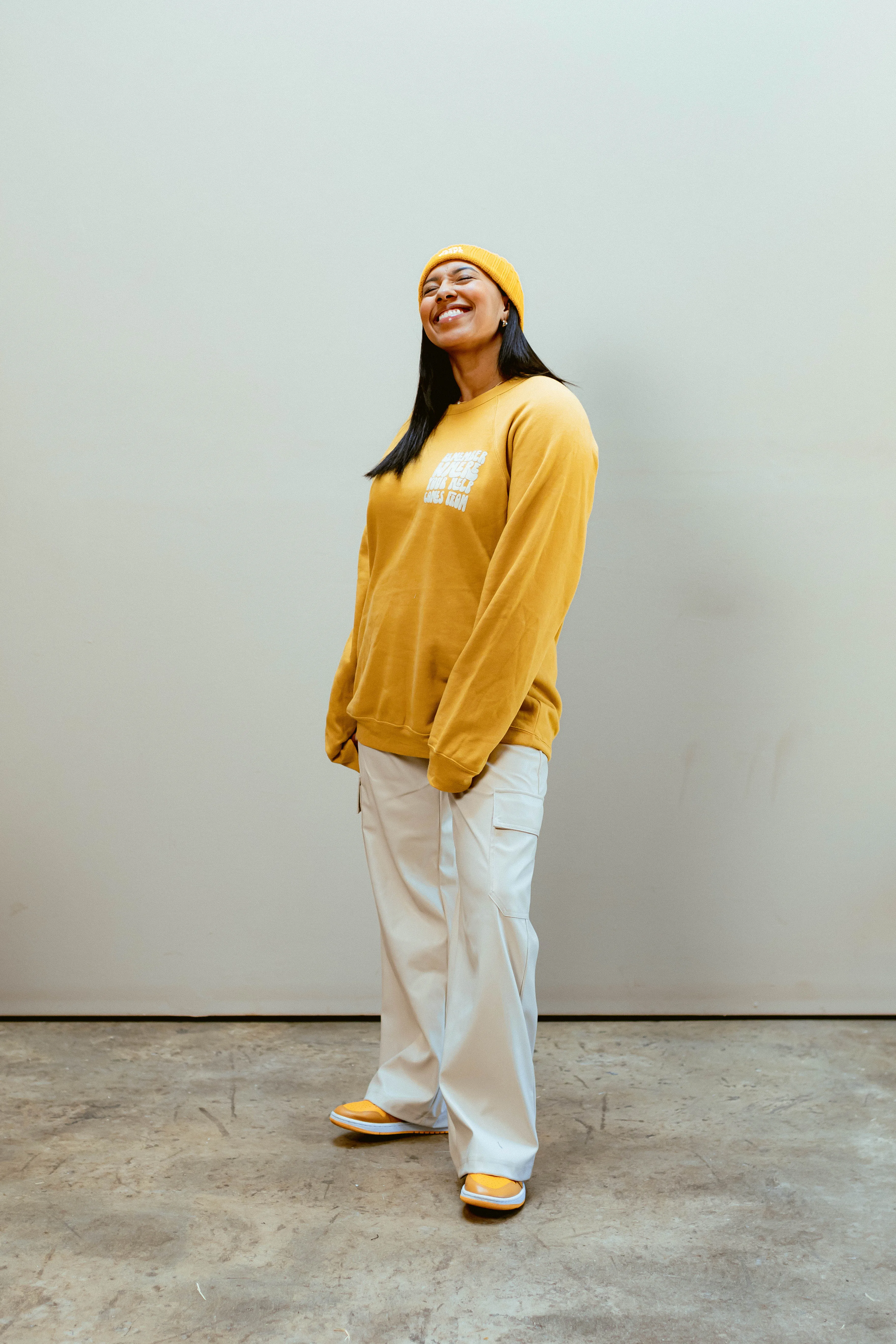 Stay Brave Fleece Crewneck in Heather Mustard | Toni Collier