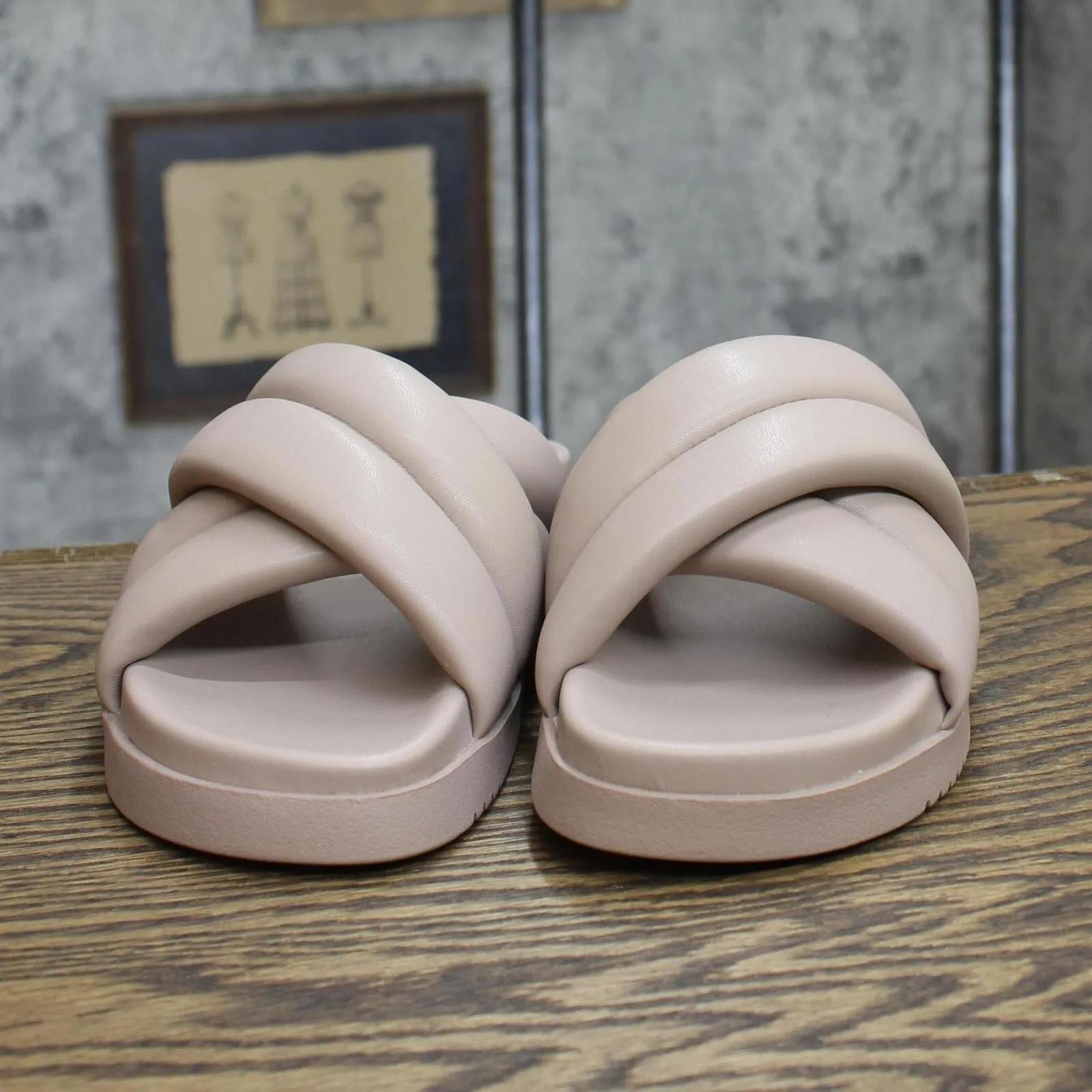 Steve Madden Womens Motte Faux Leather Slide Sandals MOTT03S1 Taupe Brown 6M