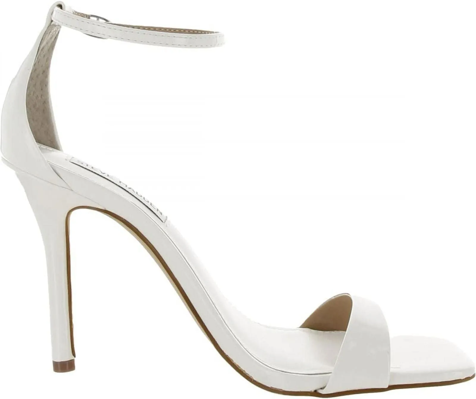 Steve Madden Womens Spree Patent Ankle Strap Sandals SPRE02S1 White 7M