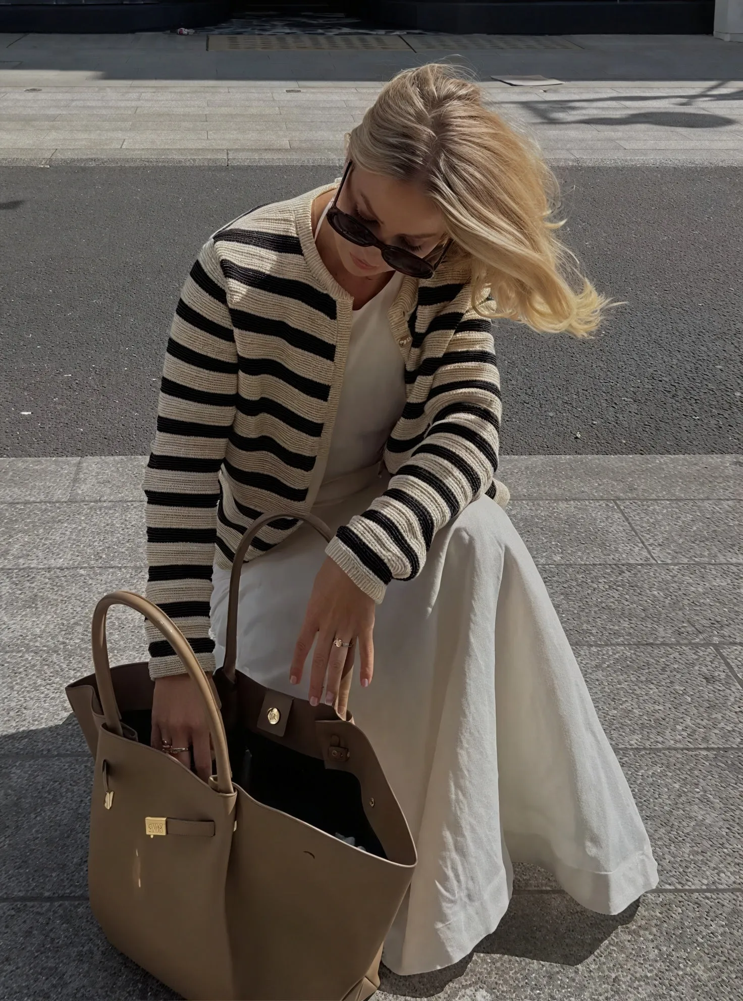Striped Knit Jacket with Gold Button Detail