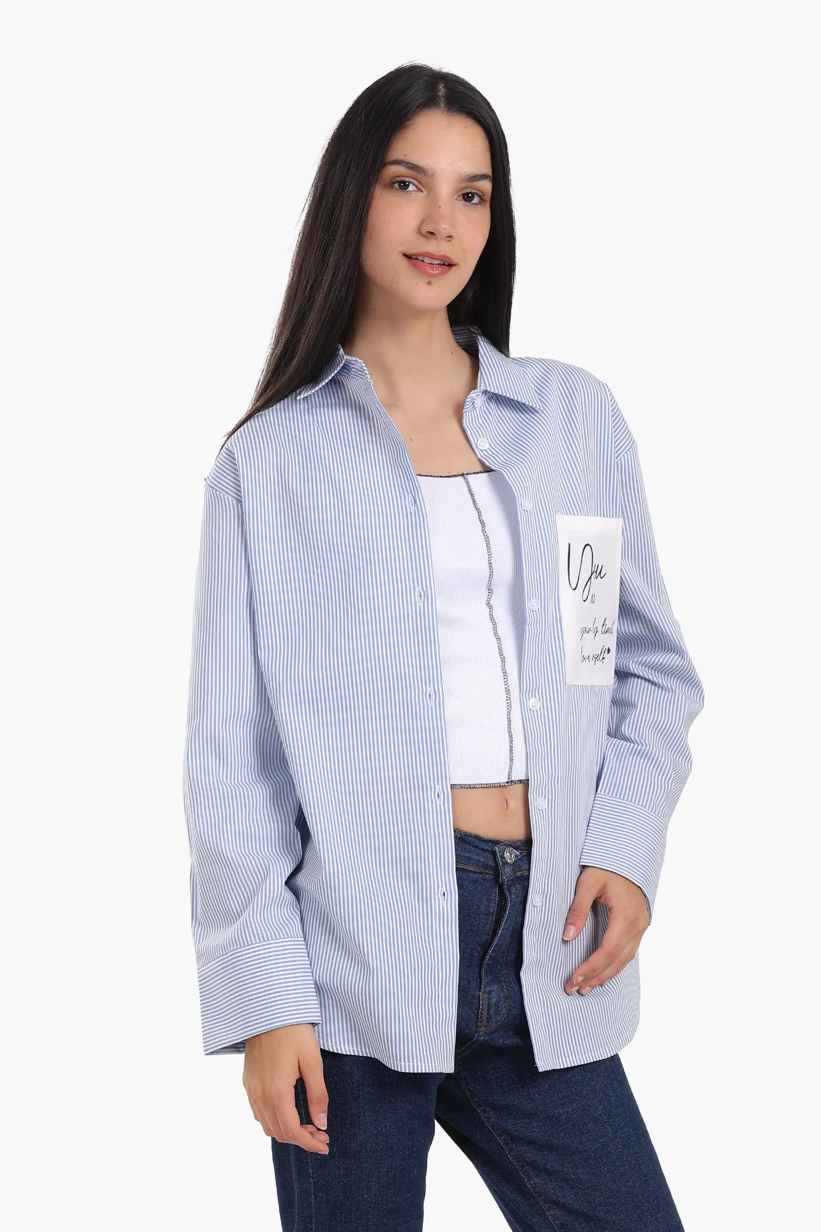 Striped Shirt with Printed Pocket