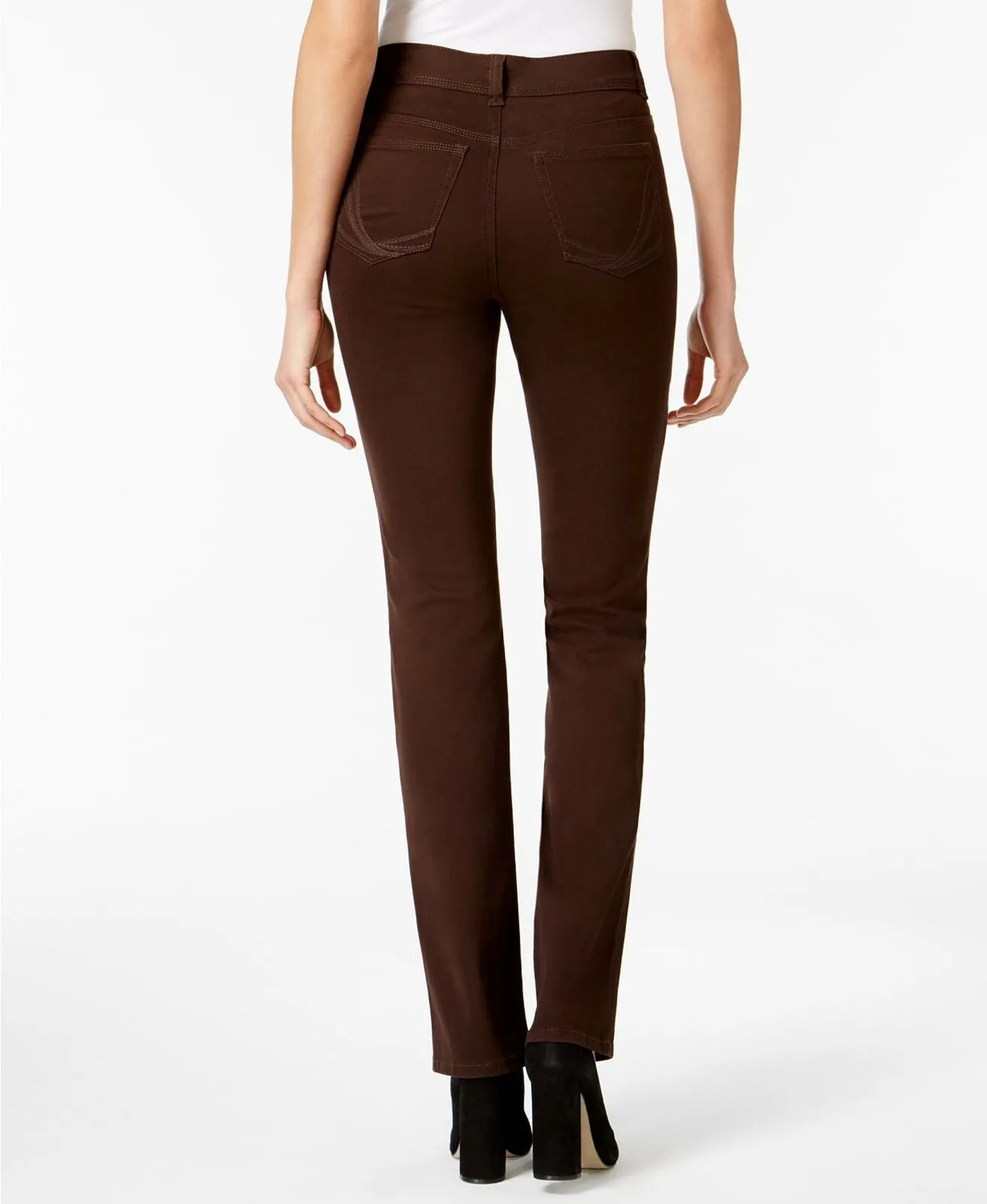 Style & Co. Women's Tummy-Control Straight-Leg Jeans Brown 18