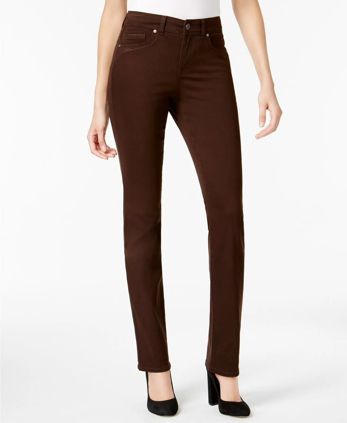 Style & Co. Women's Tummy-Control Straight-Leg Jeans Brown 18