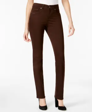 Style & Co. Women's Tummy-Control Straight-Leg Jeans Brown 18