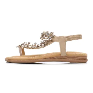 Summer Flat Gladiator Sandals Shoes Bohemia Flip Flop Crystal Flower Casual Beach Sandals 35-42