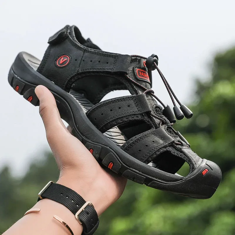 Summer Men’s Leather Sandals – Breathable Casual Beach Shoes
