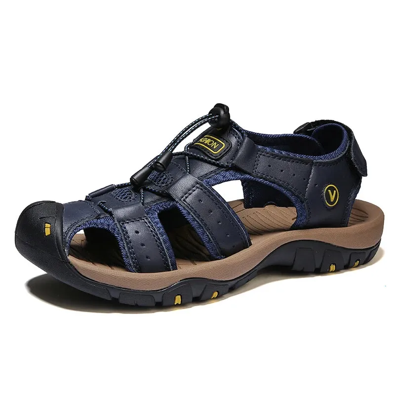 Summer Men’s Leather Sandals – Breathable Casual Beach Shoes