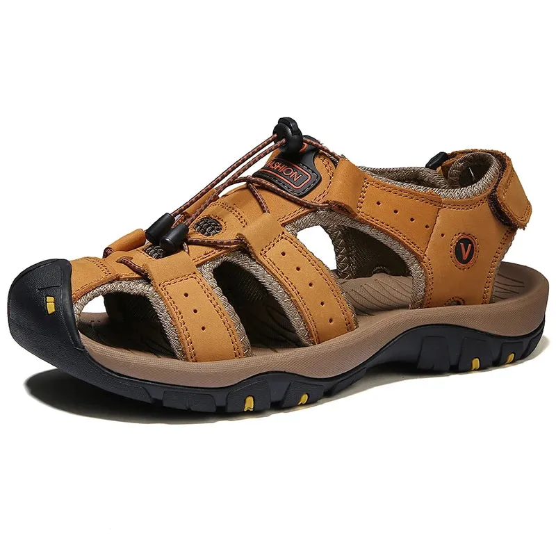 Summer Men’s Leather Sandals – Breathable Casual Beach Shoes