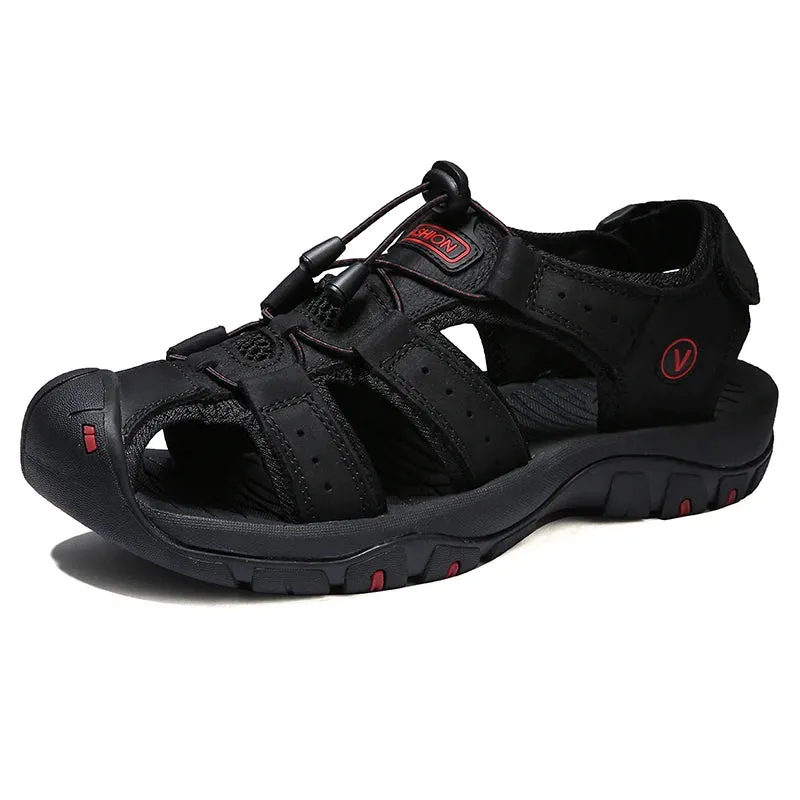 Summer Men’s Leather Sandals – Breathable Casual Beach Shoes