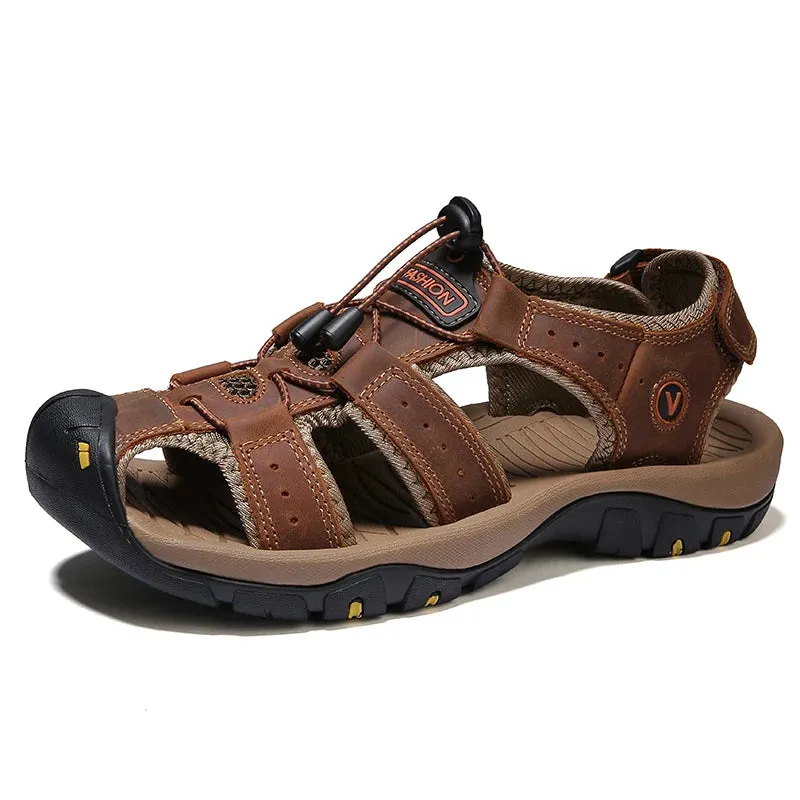 Summer Men’s Leather Sandals – Breathable Casual Beach Shoes