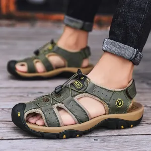 Summer Men’s Leather Sandals – Breathable Casual Beach Shoes