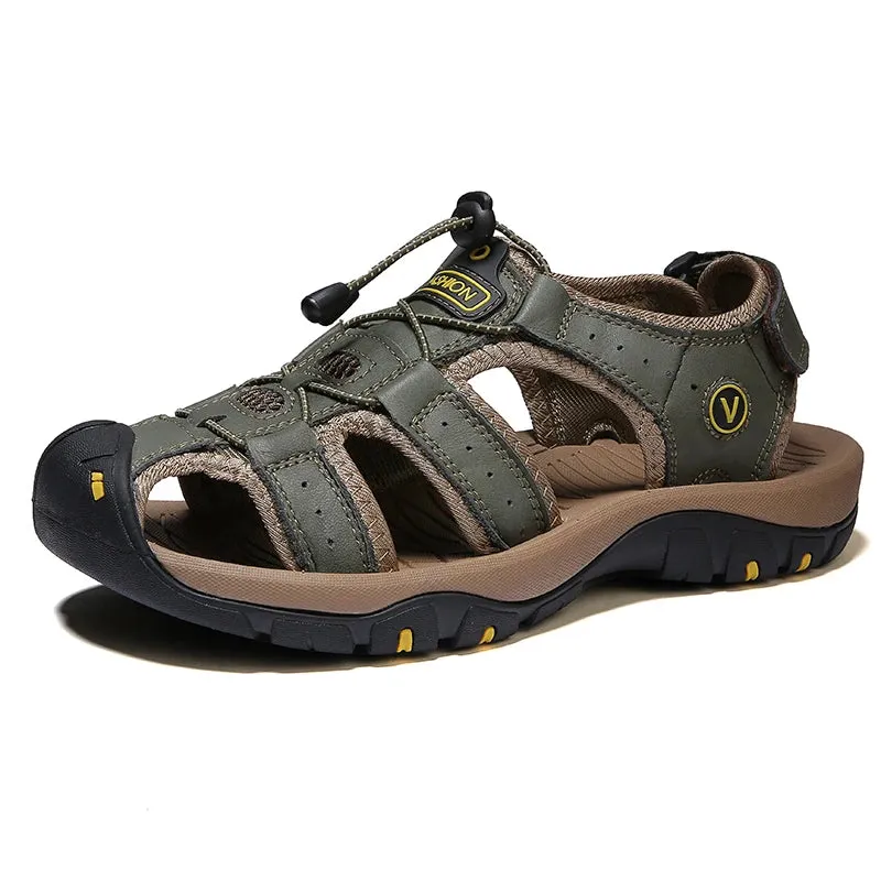 Summer Men’s Leather Sandals – Breathable Casual Beach Shoes