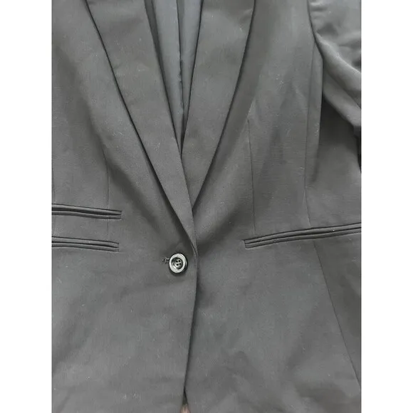 Tahari ASL Women's Ruched-Sleeve One-Button Blazer Formal Jacket Deep Black
