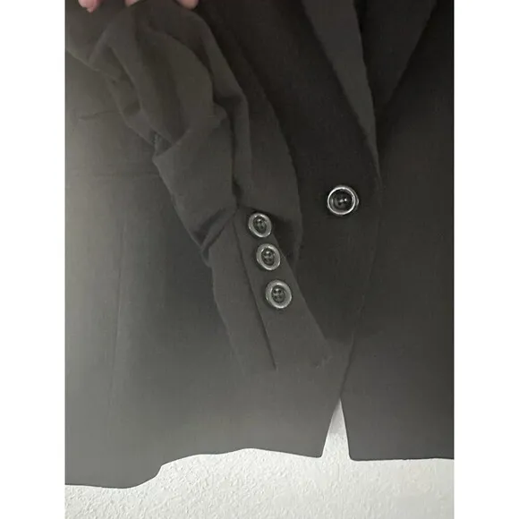 Tahari ASL Women's Ruched-Sleeve One-Button Blazer Formal Jacket Deep Black