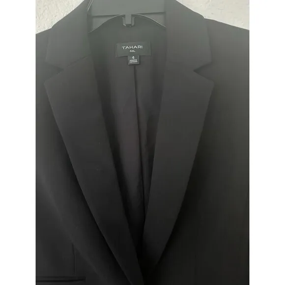 Tahari ASL Women's Ruched-Sleeve One-Button Blazer Formal Jacket Deep Black