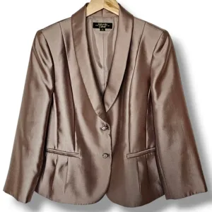 Tahari Luxe Blazer Size 10 Dressy Jacket Tan Rhinestone Buttons Fancy Formal
