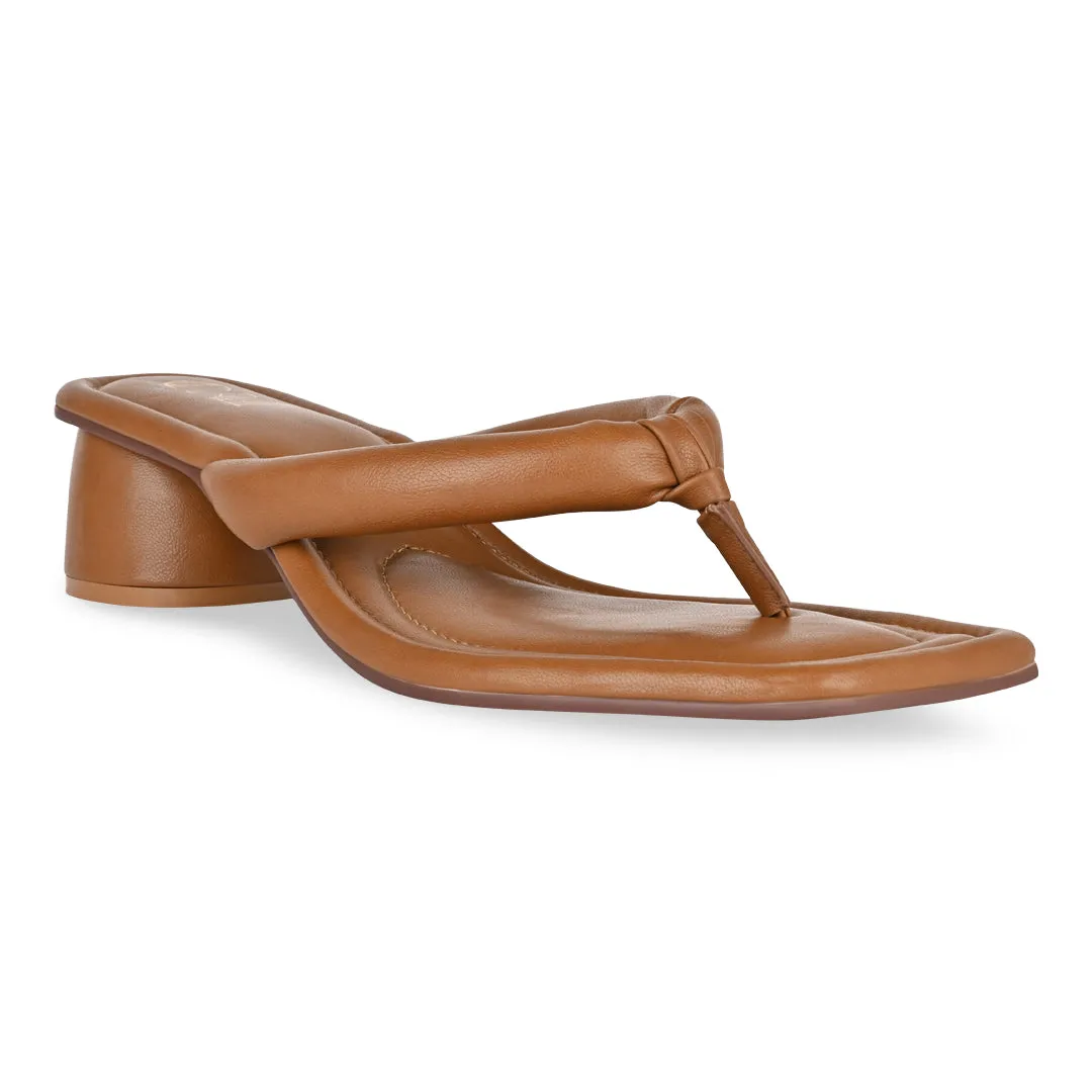 Tan Cushy Thong Heels
