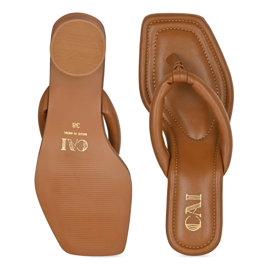 Tan Cushy Thong Heels