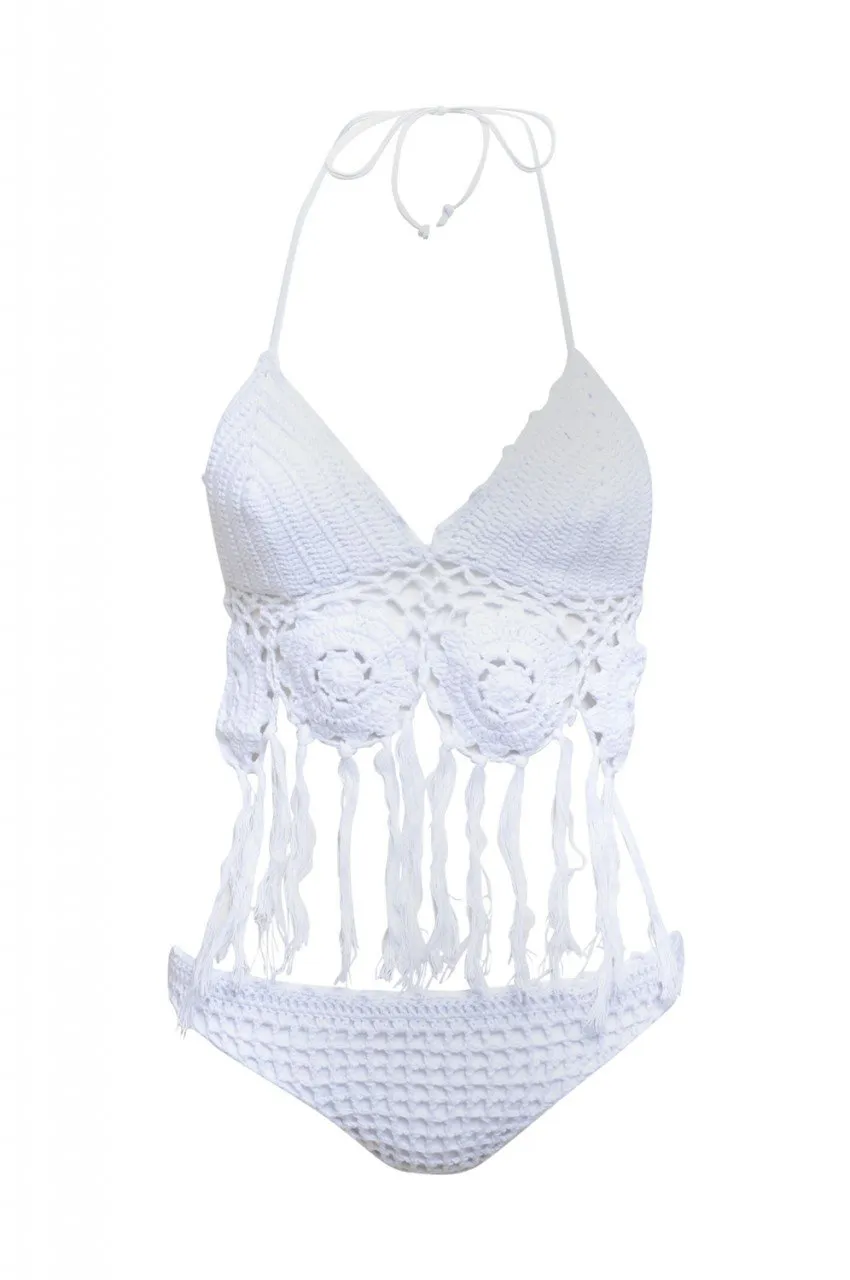 Tasseled Crochet Top Bikini