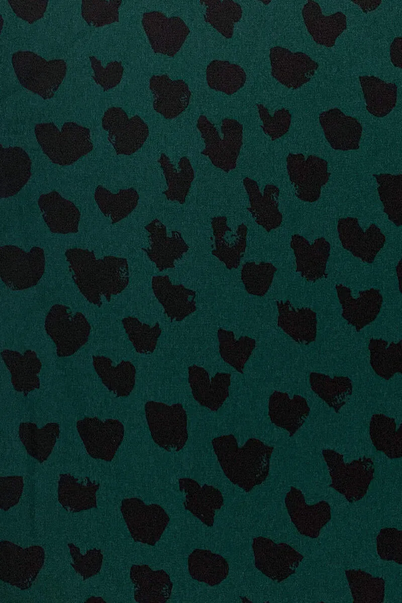 Teal Heart Printed Ruched Side Midi Dress