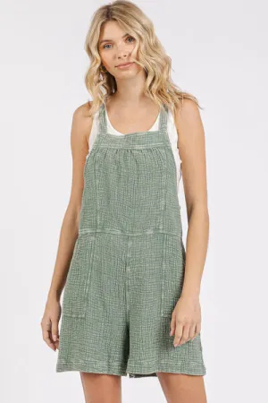 Textured Knotted Wide Strap Overalls
