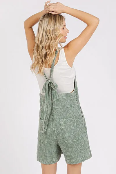 Textured Knotted Wide Strap Overalls