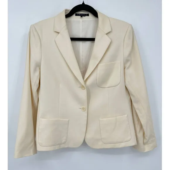Theory Women's Virgin Wool Cream Blazer Jacket Size 12
