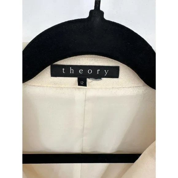 Theory Women's Virgin Wool Cream Blazer Jacket Size 12
