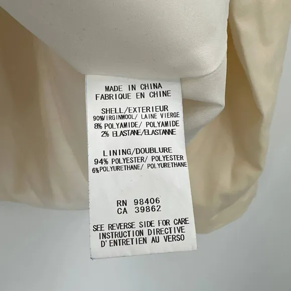 Theory Women's Virgin Wool Cream Blazer Jacket Size 12